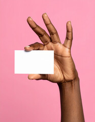 A person holding a blank business card and empty paper sign for a message advertisement and communication presentation