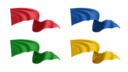 Colorful flags waving in the wind set on a transparent background