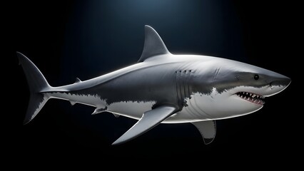 Great White Shark 3D Render on Dark Background Showing Ocean Predator Power