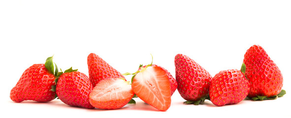 fresh appetizing strawberries on white background with a place for inscription