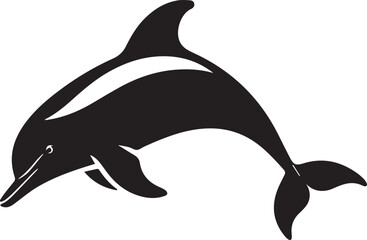 Obraz premium Minimal silhouette style vector dolphin logo design featuring clean black shapes, smooth flowing line art, modern minimalist marine animal icon ideal for branding, ocean conservation projects, aquatic
