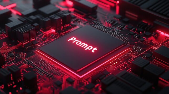 Close-up of a glowing CPU with "Prompt" displayed