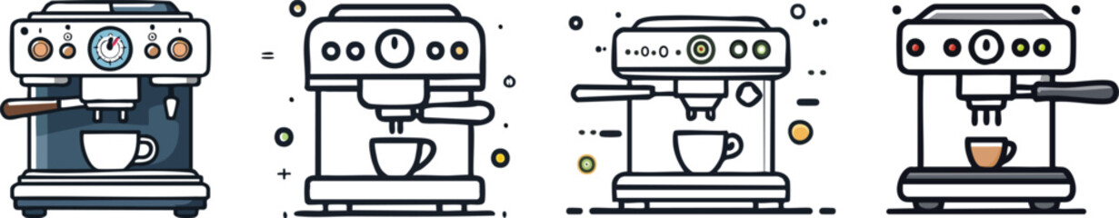 Minimal espresso machine icon with bold black line art modern barista coffee equipment symbol