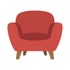 A single, comfortable red armchair sits against a white background.