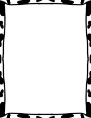 Fototapeta premium Hand-Drawn Cow Print Frame with Black Spots, Decorative Animal Skin Pattern Border on White Background for Farm Theme Invitations, Kids Activities, and Creative Stationery Design