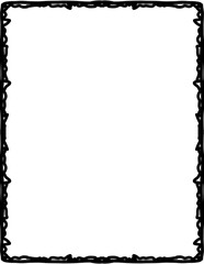 Hand drawn black and white rectangular frame with abstract wavy edge. Simple doodle border design for school worksheets, invitations, or scrapbooking with central copy space