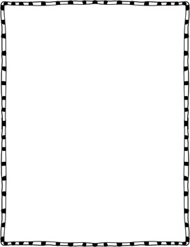 Hand drawn dashed block border frame. Black and white segmented geometric pattern. Vertical doodle rectangle outline for coloring book or card.