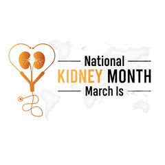 National kidney month awareness ribbon with world map and kidneys perfect for campaigns on transparent background