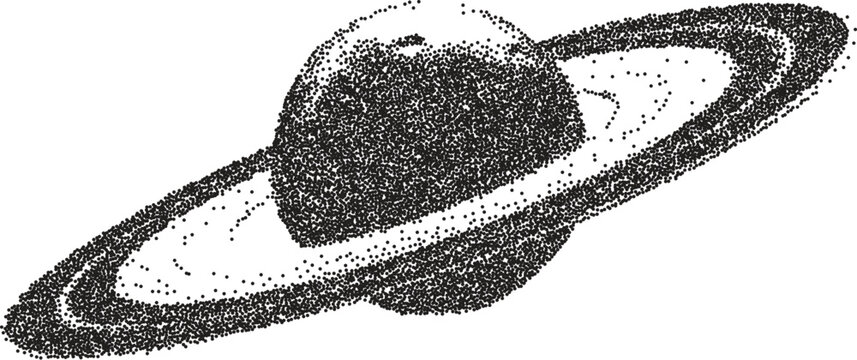 Planet retro y2k stipple design space halftone brutalist urban vector png with clear background, orbit 2000s photocopy grunge tattoo gen z effect