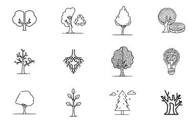 Fototapeta premium Set of various tree silhouettes isolated on transparent background