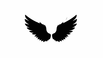 Obraz premium Mysterious black angel wings silhouette against a white background, symbolizing freedom and dreams