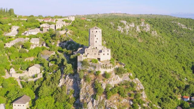 Historic fortress ruins aerial