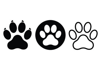 Collection of three animal paw print icons in black and white
