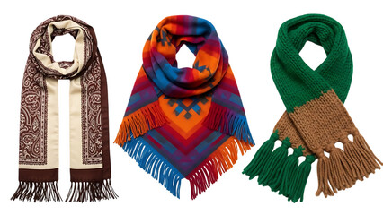 Three colorful scarves isolated on transparent background