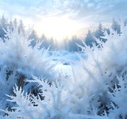 Cold winter background with frosted glass effect, ice crystals, soft blur, modern seasonal texture