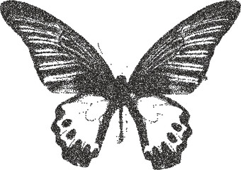 Butterfly y2k retro stipple art wings brutalist halftone vector png transparent, insect 2000s photocopy effect tattoo aesthetic