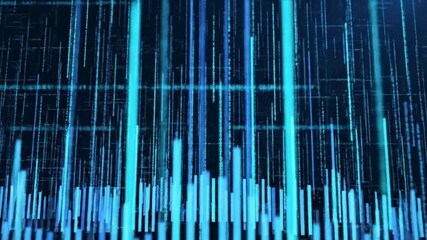 Abstract visualization of glowing blue digital data streams and vertical bar graphs suggesting futuristic technology concepts - Powered by Adobe