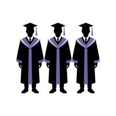 Three stylized figures in graduation gowns stand in a row, representing academic achievement.