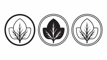 Three circular icons with stylized leaf design