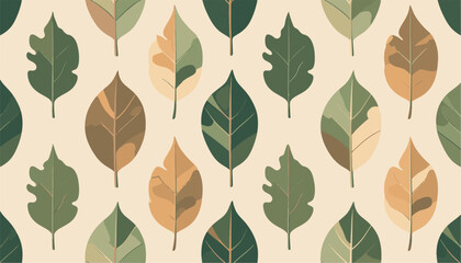 Seamless camouflage leaf pattern with stylized botanical shapes in earthy green, beige and brown tones. Minimal nature-inspired vector background for textile, wallpaper, wrapping paper, eco design. © Bediha Duru Öksüz
