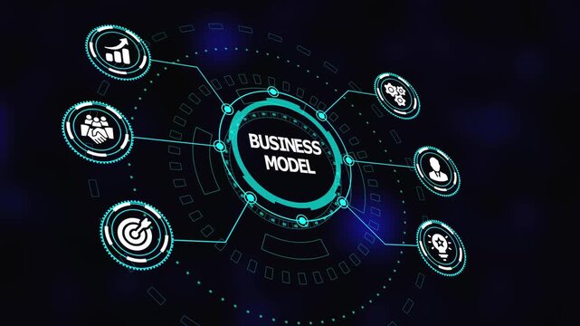 Animated business model graphic showing people and process collaboration with blue gears, workflow integration and organizational strategy concept.