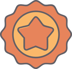 Orange medal with star outline on transparent background