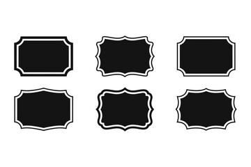Collection of six decorative black labels with white borders