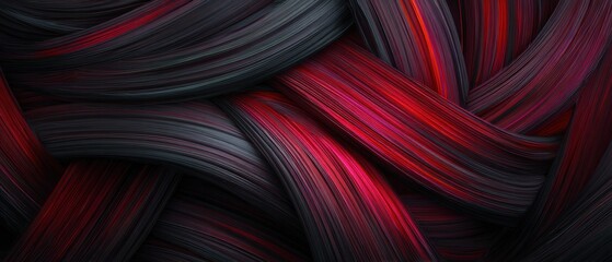 A vibrant, abstract background showcasing intertwining strands with deep reds and blacks, perfect for digital designs, wallpapers, or artistic projects,