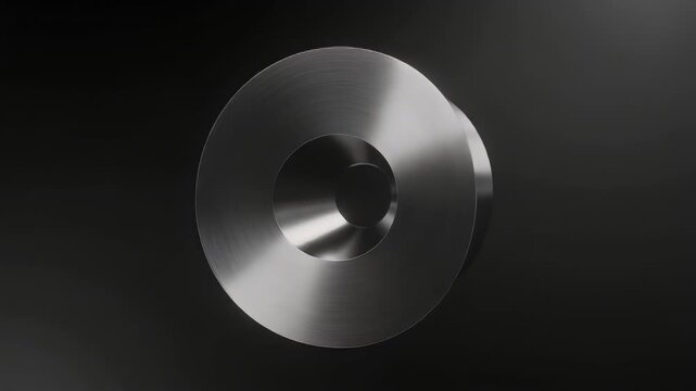 A close-up view of a metal object with a circular shape and a hole in the center, rendered in glossy tones