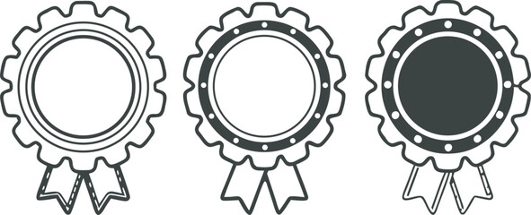 Grey award rosette emblems on transparent background
