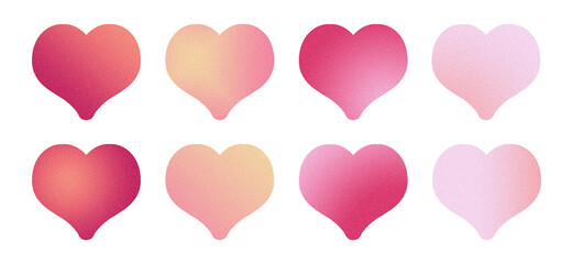 Pink red hearts set, cutout PNG grainy gradient scrapbooking elements, stickers for Valentine's day designs