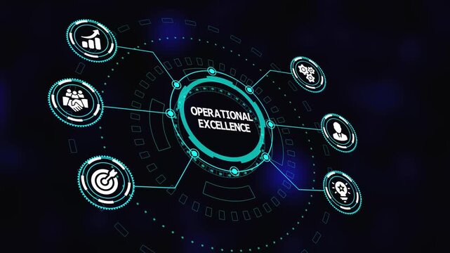 Operational excellence framework illustrating process mastery, performance analytics, continuous improvement, and enterprise efficiency.