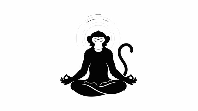 Silhouette of a monkey meditating peacefully with subtle energy waves emanating