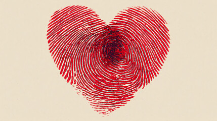 red fingerprint in the shape of a heart on beige background