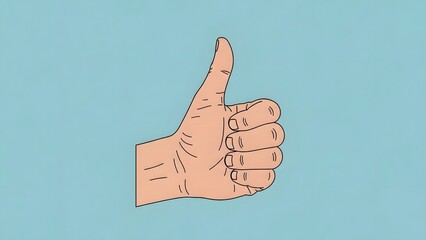 Thumb up hand gesture illustration on sky blue background