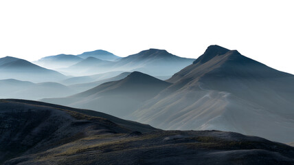 misty mountain landscape with a captivating layered effect . Isolated on transparent background, png