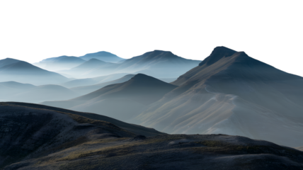 misty mountain landscape with a captivating layered effect . Isolated on transparent background, png