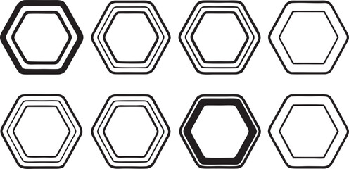 Set of black hexagonal frames and borders collection