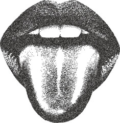 Mouth y2k retro stipple art lip brutalist halftone vector png transparent, tongue 2000s photocopy effect tattoo aesthetic