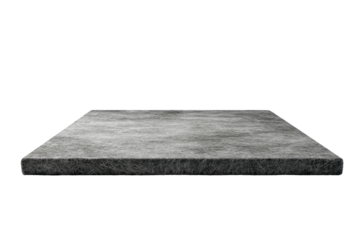 A neutral, gray stone platform against a stark black background, showcasing its texture