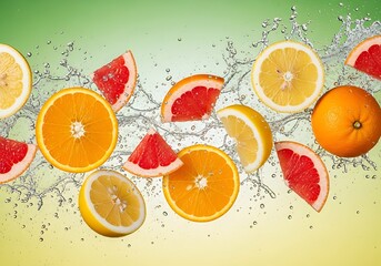 Vibrant mix of oranges, lemons, and grapefruits creating a fresh water splash