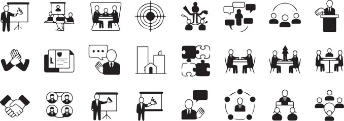 business flat icon pack meeting conference webinar and presentation