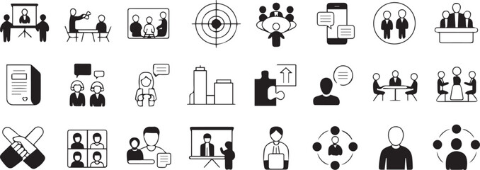 business vector icons for office meeting teamwork and leadership
