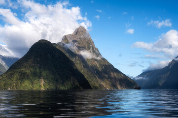 Milford Sound Fjord in Fiordland National Park at sunrise, South Island, New Zealand
