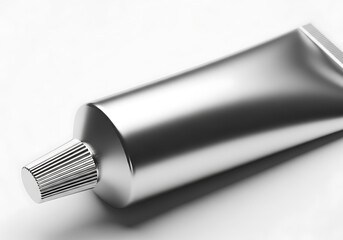 A minimalist silver metal tube for product packaging mockup on a clean white surface