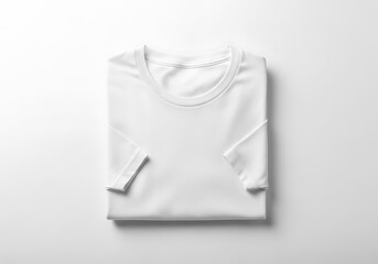 A neat white folded short-sleeved t-shirt isolated on a plain light background