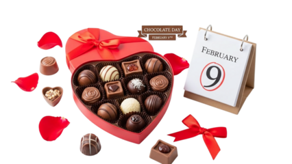 Heart-shaped chocolate box for valentine's day isolated on transparent background