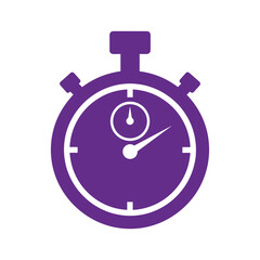 Purple stopwatch icon on white background