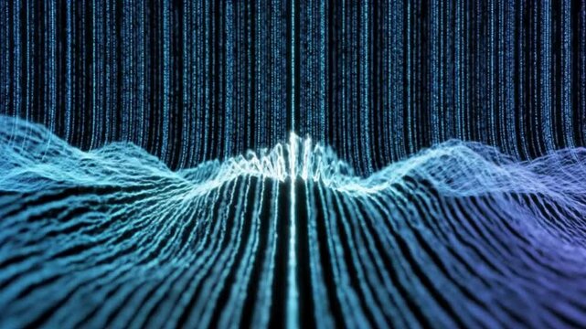 Abstract digital wave visualization showcasing flowing binary code streams representing big data and technological information streams