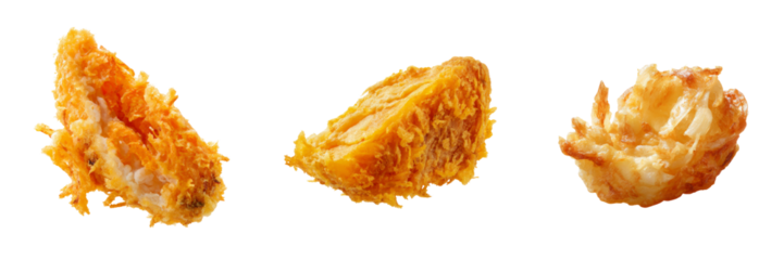 Fried chicken pieces on transparent background food photography crisp texture studio shot